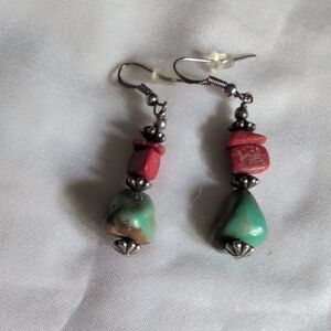 Turquoise and Red Stone Earrings